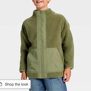 Kids Olive Green Fleece Jacket